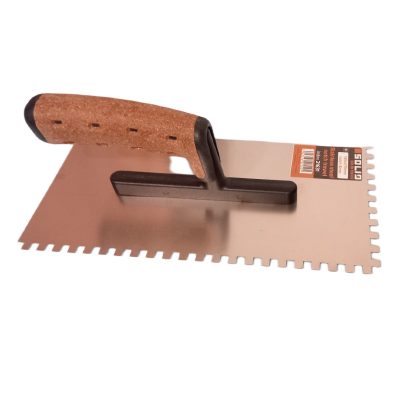 Solid Stainless steel notched trowel cork handle